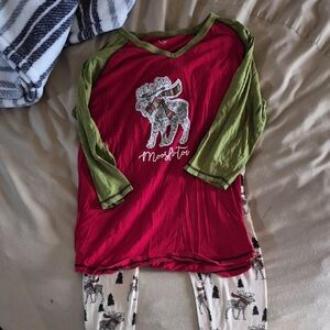 Lazy One Red and Green Moose Pajama Set